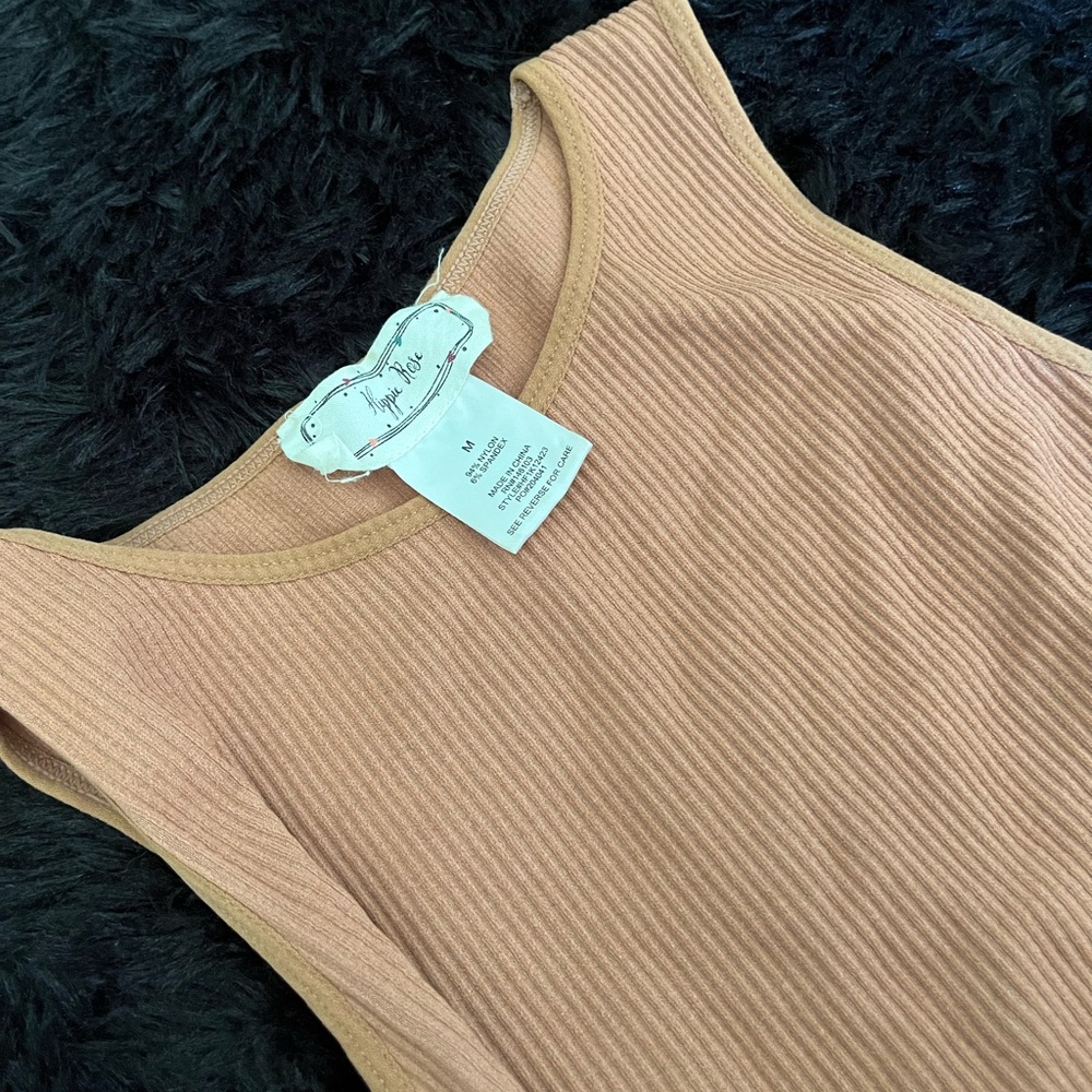 Hippie Rose Ribbed Tan Tank Top